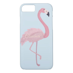 Adorable Pink Flamingo, Blue -Personalized Case-Mate iPhone Case