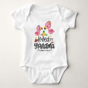 Adorable Pink Flamingo - Loved by Grandma Baby Bodysuit