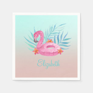 Adorable Pink Flamingo Palm Leaves Napkin