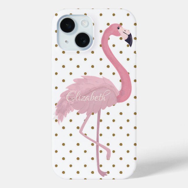 Adorable Pink Flamingo, Polka Dots-Personalized Case-Mate iPhone Case (Back)