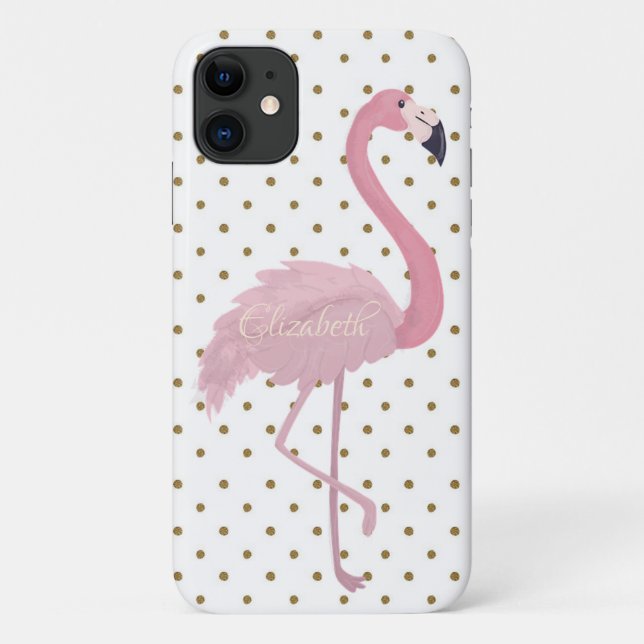 Adorable Pink Flamingo, Polka Dots-Personalized Case-Mate iPhone Case (Back)