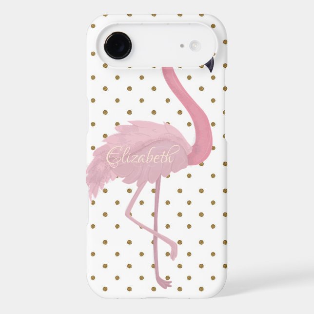 Adorable Pink Flamingo, Polka Dots-Personalized Case-Mate iPhone Case (Back)