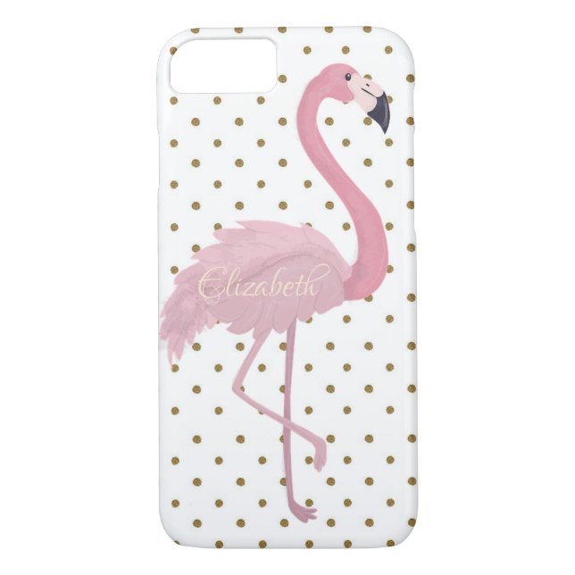 Adorable Pink Flamingo, Polka Dots-Personalized Case-Mate iPhone Case (Back)