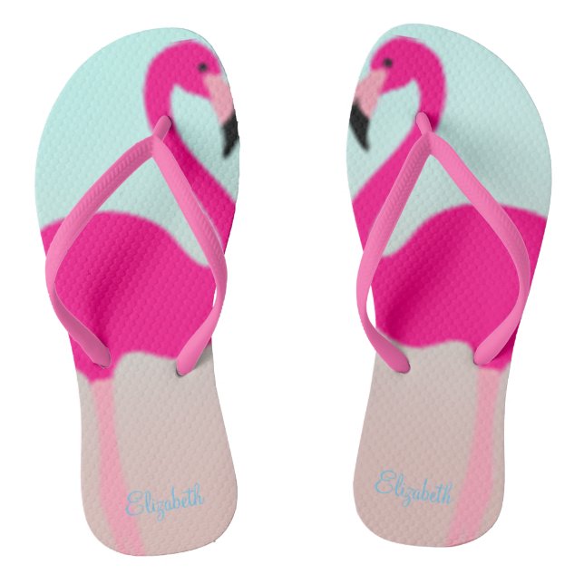 Adorable Pink Flamingos In Love Flip Flops (Footbed)