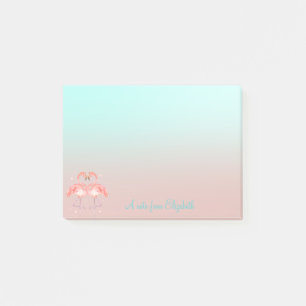 Adorable Pink Flamingos In Love Ombre Post-it Notes