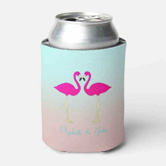 Adorable Pink Flamingos In Love-Personalized Can Cooler (Can Front)