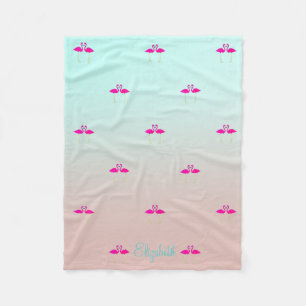 Adorable Pink Flamingos In Love-Personalized Fleece Blanket