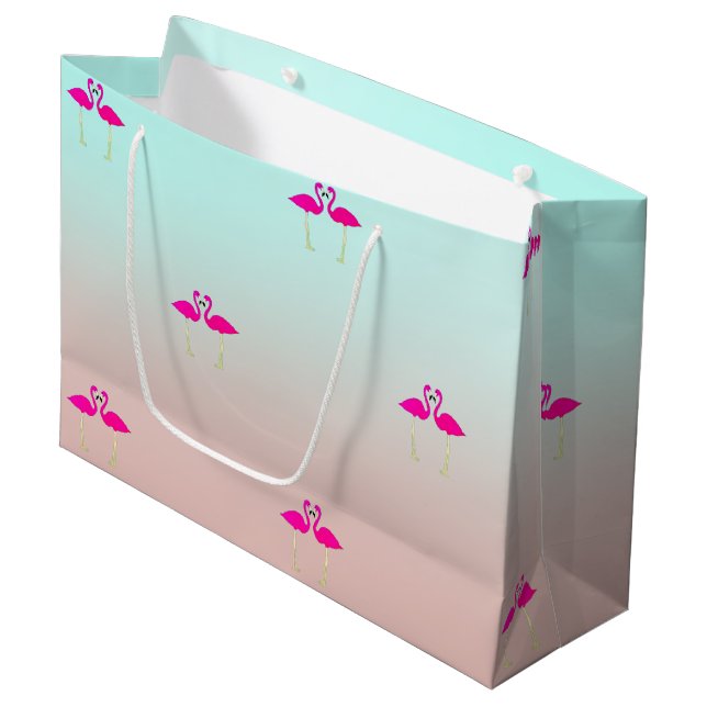 Adorable Pink Flamingos In Love-Personalized Large Gift Bag (Front Angled)