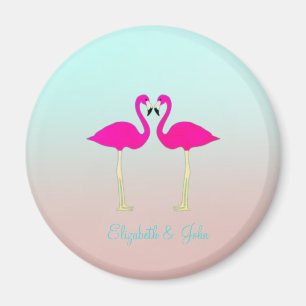 Adorable Pink Flamingos In Love-Personalized Magnet