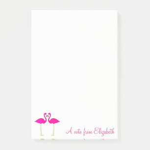 Adorable Pink Flamingos In Love-Personalized Post-it Notes