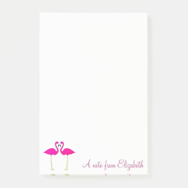 Adorable Pink Flamingos In Love-Personalized Post-it Notes (Front)