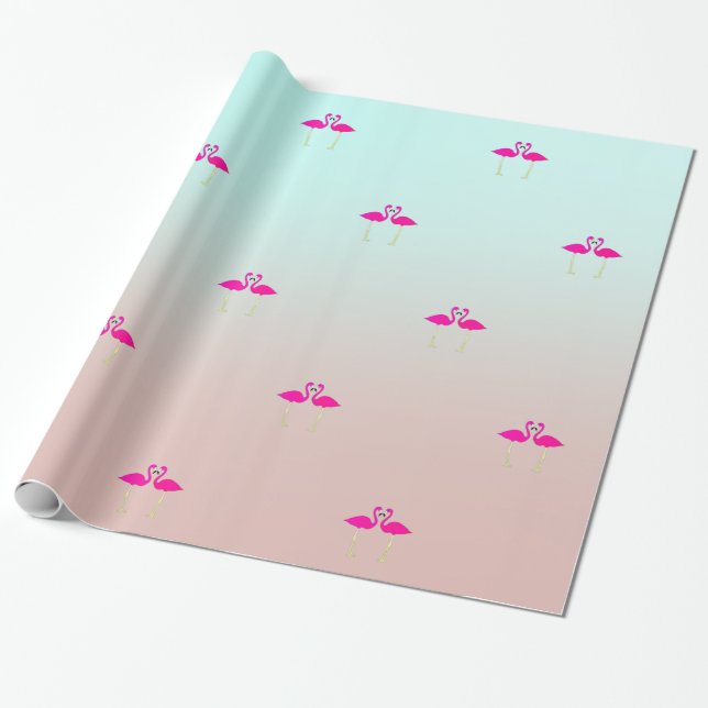 Adorable Pink Flamingos In Love Wrapping Paper (Unrolled)