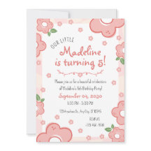 Adorable Pink Flowers Birthday Party Invitation