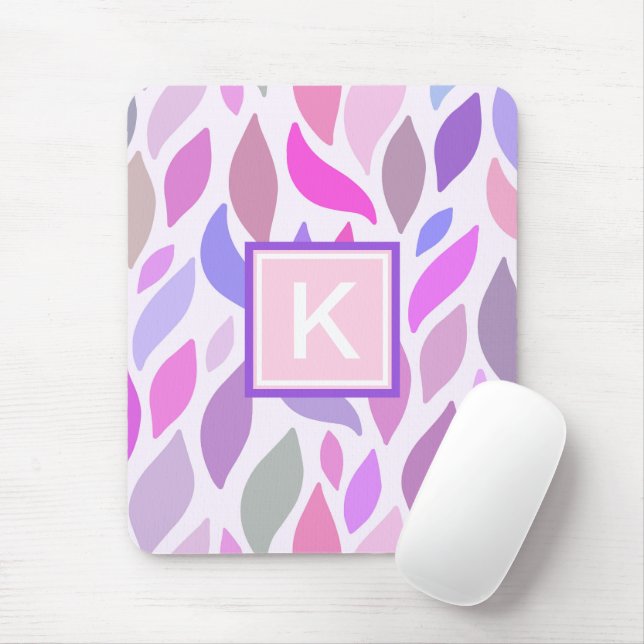 Adorable Pink Girly Monogram Botanical Pattern Mouse Pad (With Mouse)