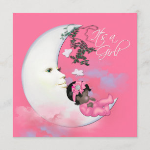 Adorable Pink Moon Baby Girl Shower Invitation