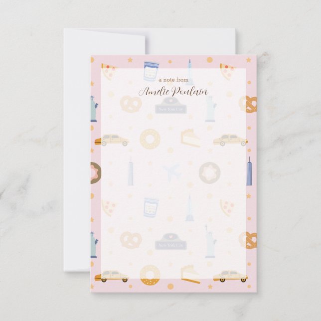 Adorable Pink NYC-Themed Personalized Name Card (Front)