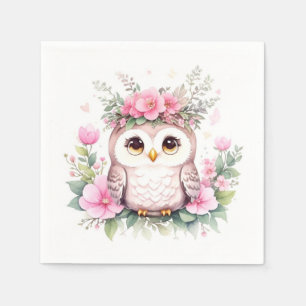 Adorable Pink Owl Girl Baby Shower Napkin