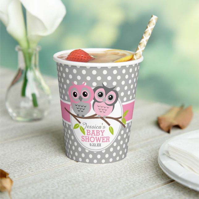 Adorable Pink Owls Baby Shower Personalized  Paper Cups (Insitu)