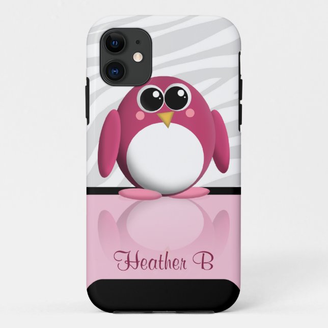 Adorable Pink Penguin personalized iPhone 5 Case (Back)