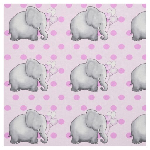 Adorable Pink Polka Dots Elephants Baby Nursery Fabric | Zazzle