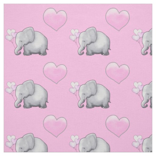 Adorable Pink Polka Hearts Elephants Baby Nursery Fabric | Zazzle.ca