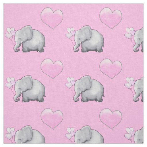 Adorable Pink Polka Hearts Elephants Baby Nursery Fabric Zazzle.ca
