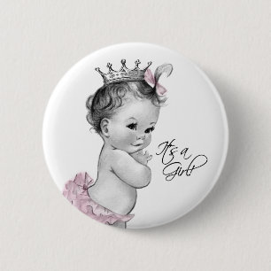 Adorable Pink Princess Its a Girl Button