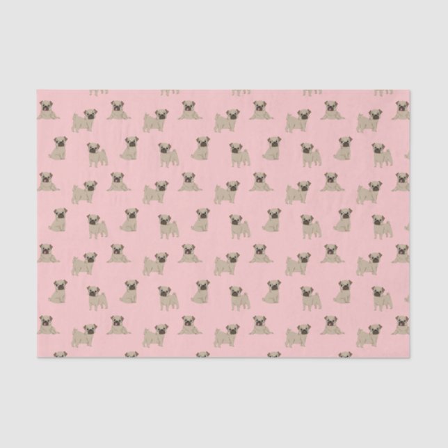 Adorable Pink Pug Puppies Pattern Tissue Paper (Front)