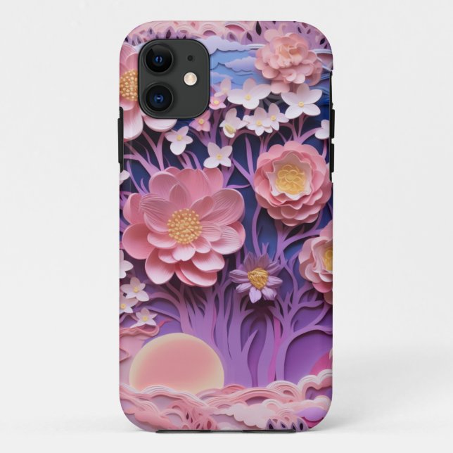 Adorable Pink Purple Pastel Floral Cutout Pattern Case-Mate iPhone Case (Back)