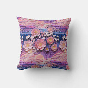 Adorable Pink Purple Pastel Floral Cutout Pattern Throw Pillow