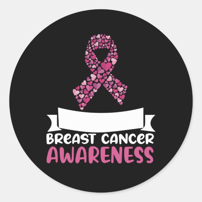 Adorable Pink Ribbon Breast Cancer Awareness Women Classic Round Sticker (Front)