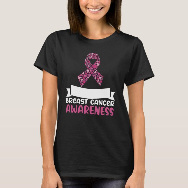 Adorable Pink Ribbon Breast Cancer Awareness Women T-Shirt (Front)