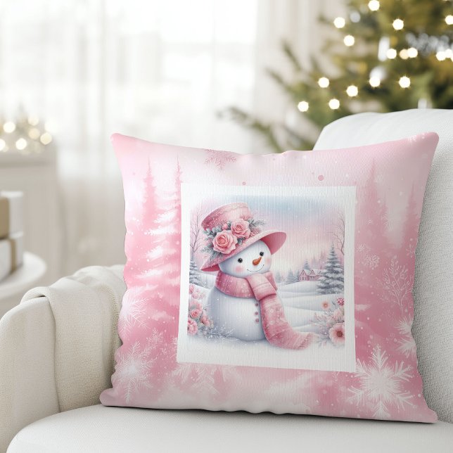 Adorable Pink Snowman Pillow Forest Pinkmas (Adorable Pink Snowman Pillow Forest Pinkmas)