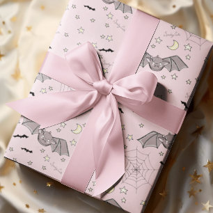Adorable Pink Spooky Cute Bats Halloween Wrapping Paper