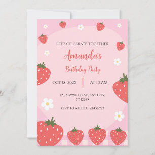 Adorable Pink Strawberry Birthday Invitation