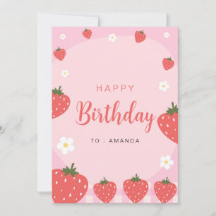 Adorable Pink Strawberry Happy Birthday Card