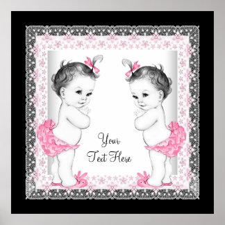 Adorable Pink Twin Baby Girl Baby Shower Poster