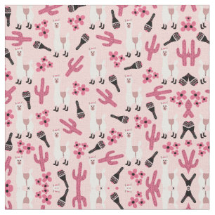 Adorable Pink White Llama Maraca Cactus Floral Fabric