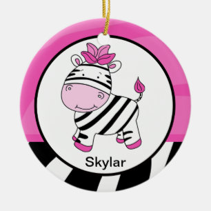 Adorable Pink Zebra Stripe Customized Ornament