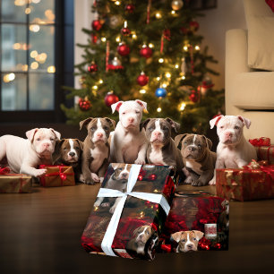 Adorable Pitties Red Christmas Dog Lovers  Wrapping Paper