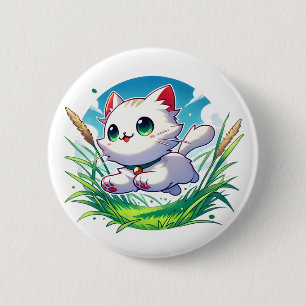 Adorable playful cat joyfully running 2 inch round button