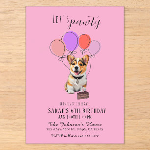 Adorable Playful Pink Corgi Birthday Customizable Acrylic Invitations