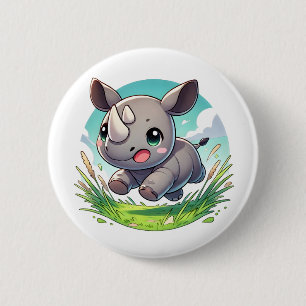 Adorable playful rhinoceros running 2 inch round button