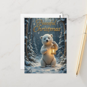 Adorable Polar Bear Christmas Lights Winter Postcard