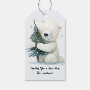 Adorable Polar Bear Hugging Christmas Tree, Cute Gift Tags
