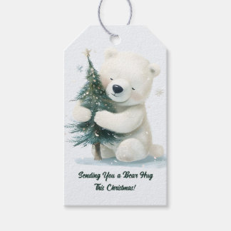 Adorable Polar Bear Hugging Christmas Tree, Cute  Gift Tags