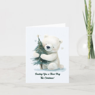 Adorable Polar Bear Hugging Christmas Tree, Cute  Holiday Card