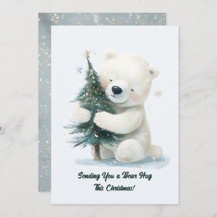 Adorable Polar Bear Hugging Christmas Tree, Cute  Holiday Card