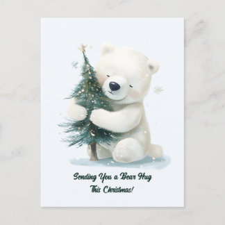 Adorable Polar Bear Hugging Christmas Tree, Cute  Holiday Postcard