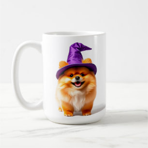 Adorable Pomeranian Puppy Wearing a Witch Hat Coffee Mug